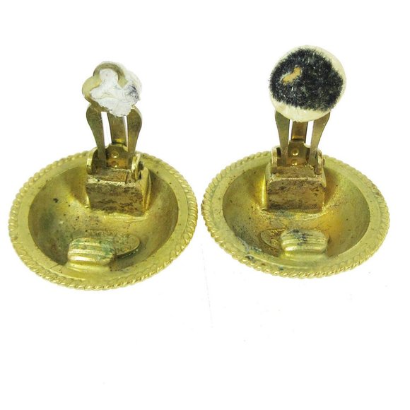 Authentic CHANEL CC Logos Button Motif Earrings Gold-Tone Clip-On - Picture 2 of 4